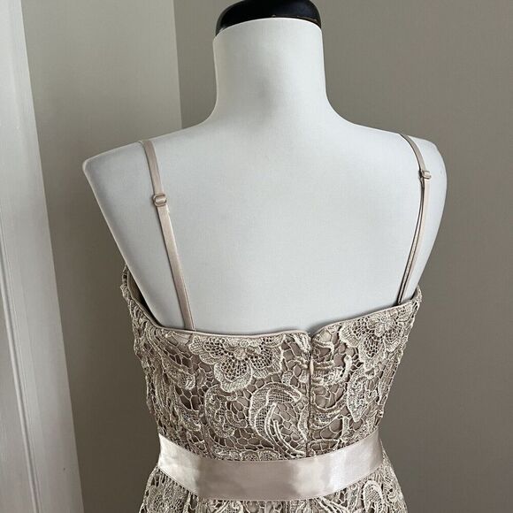 Cache vintage Dress 12 Beige Lace Strapless Convertible Party Cocktail Wedding - Picture 11 of 14